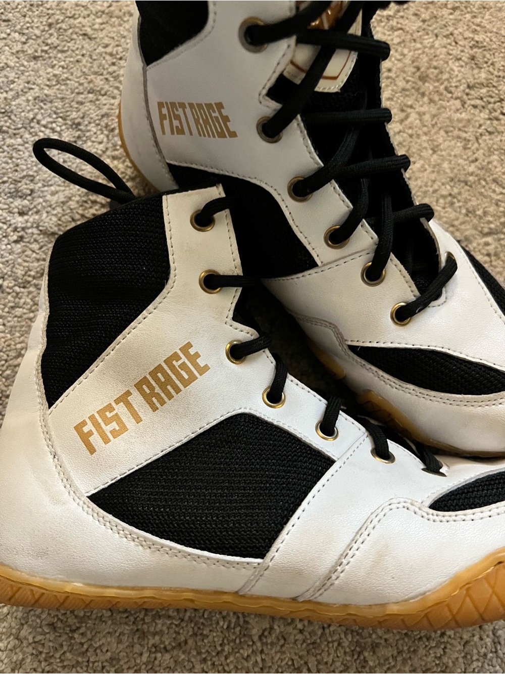 Fist Rage High-Top Boxing/wrestling Shoes in White, Black & Honey Unisex Size 4